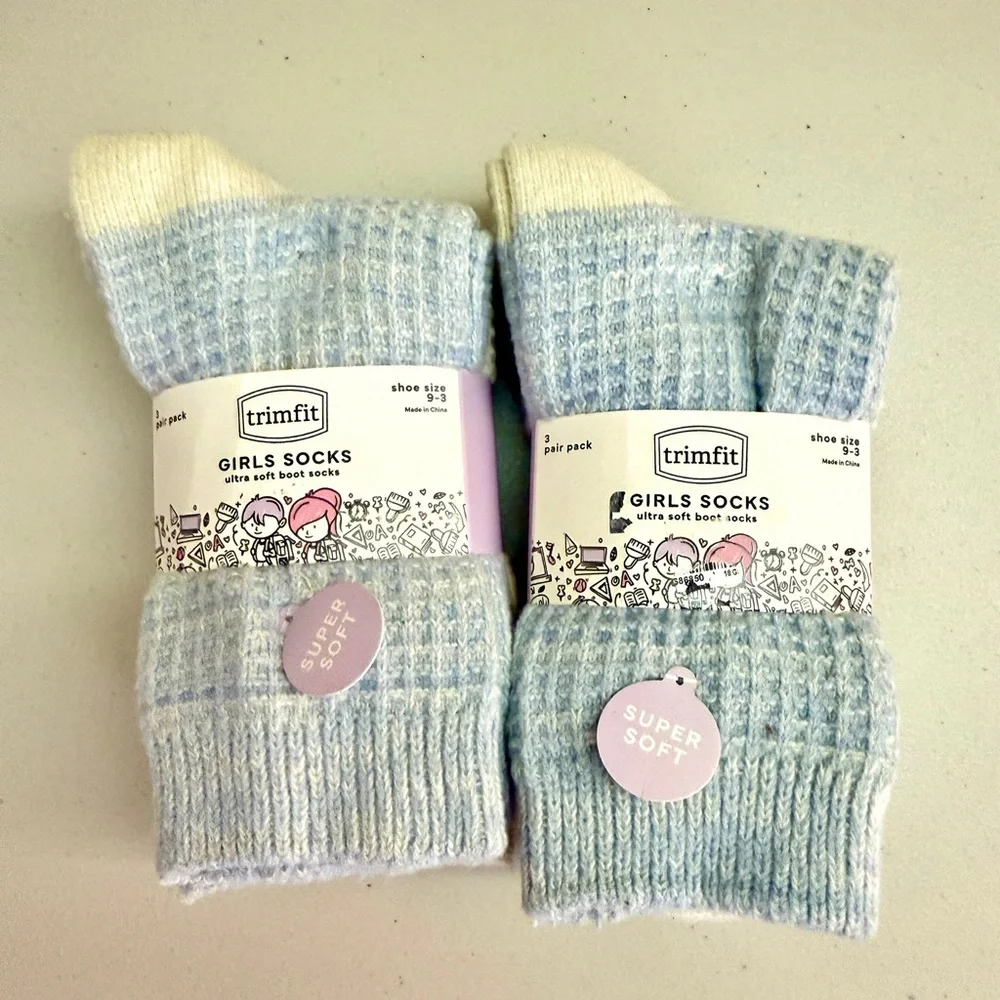 Girls' Blue and Cream Socks - 2 Pack